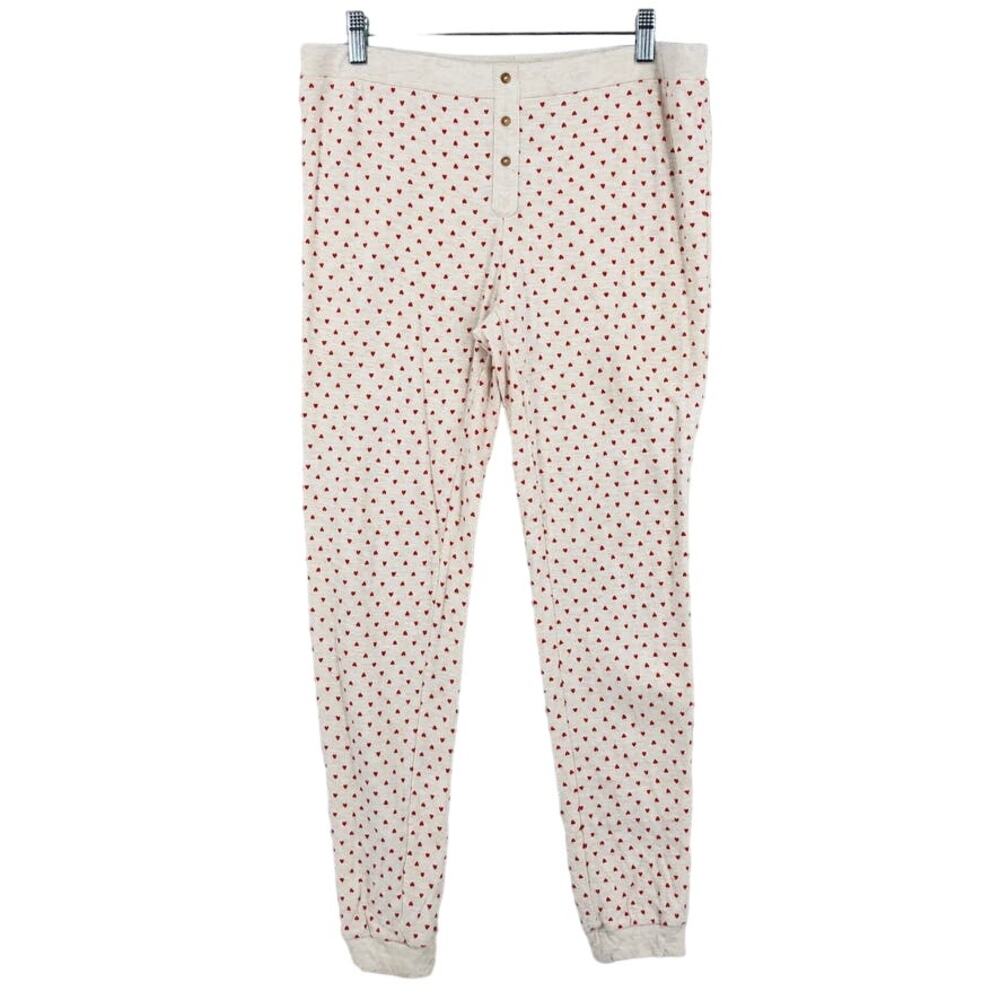 Madewell Pajama Pants Women's Size Large White Red Heart Knit Mid Rise Cotton